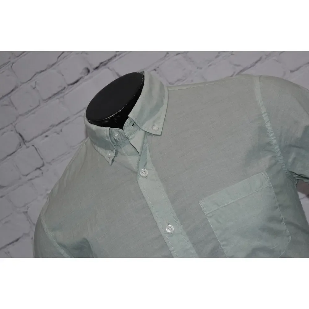 J Crew Dress Shirt Button Up Mens Size Medium Slim Green Cotton Long Sleeve